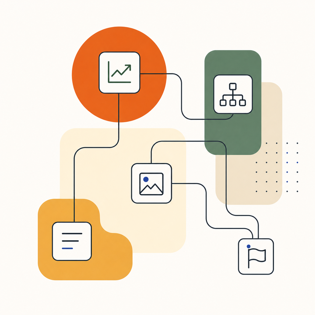Connected modules representing WPGO chart, sitemap, media, content, and utility plugins